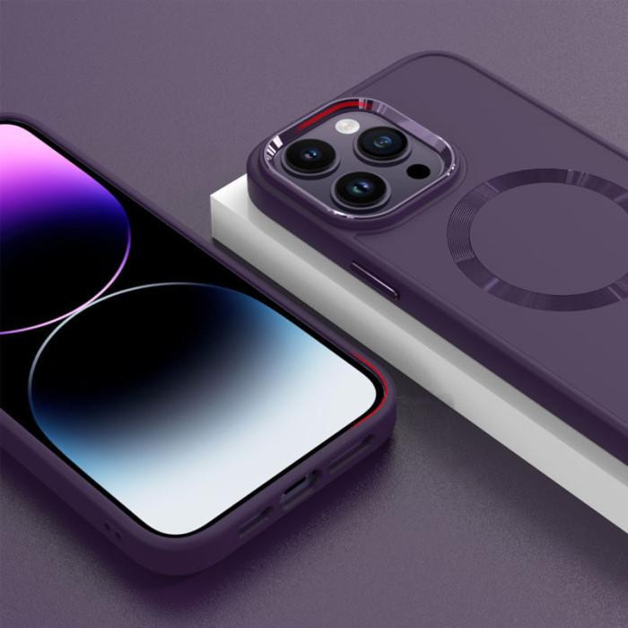 TPU чохол Bonbon Metal Style with MagSafe для Apple iPhone 16 Pro (6.3') Фіолетовий/Dark Purple