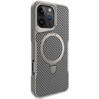TPU+PC чохол Metal Buttons with MagSafe Carbon Ring для Apple iPhone 16 Pro (6.3') Сірий  (ITS-L-00000073488_1)