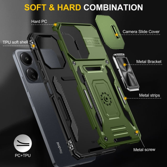 Ударостійкий чохол Camshield Army Ring для Xiaomi Redmi Note 13 Pro 4G/14s/Poco M6 Pro 4G Оливковий/Army Green