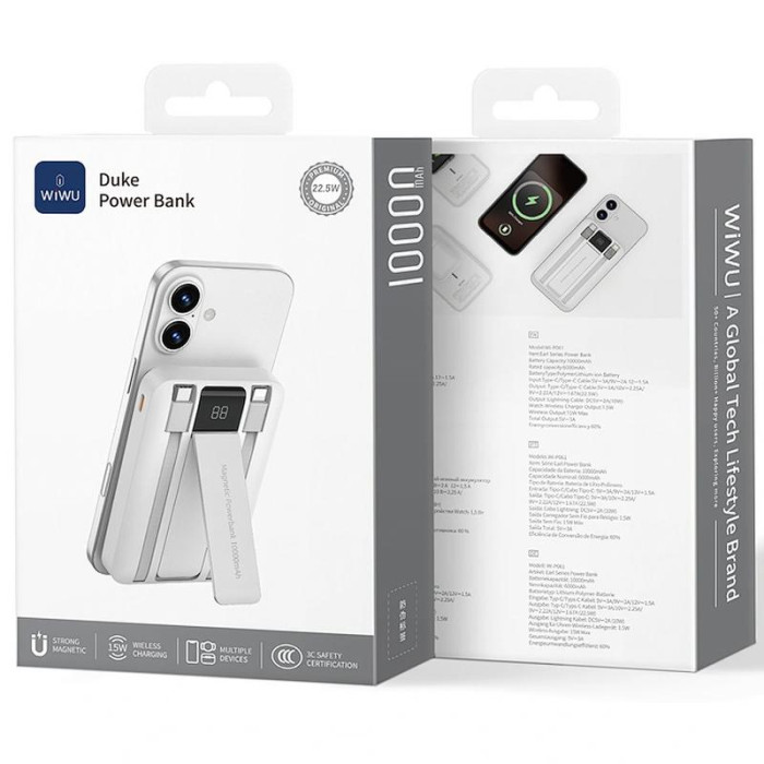 Портативний ЗП Power Bank WIWU Wi-P061 22.5W+PD20W з БЗП+iWatch with cable 10000 mAh White