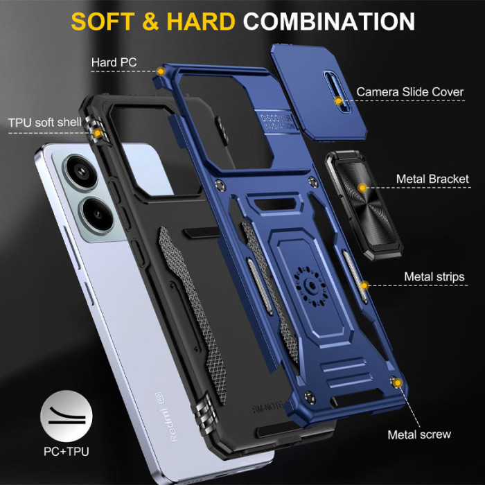 Ударостійкий чохол Camshield Army Ring для Xiaomi Poco X6/Note 13 Pro 5G Синій/Navy
