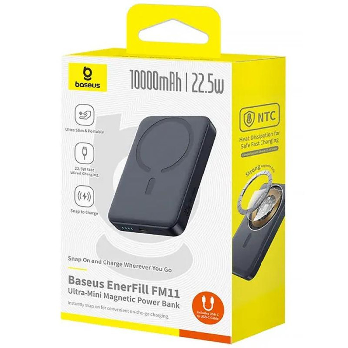 Портативний ЗП Power Bank Baseus EnerFill FM11 Ultra-Mini 22.5W з БЗП 10000mAh (P1008210E123) Black