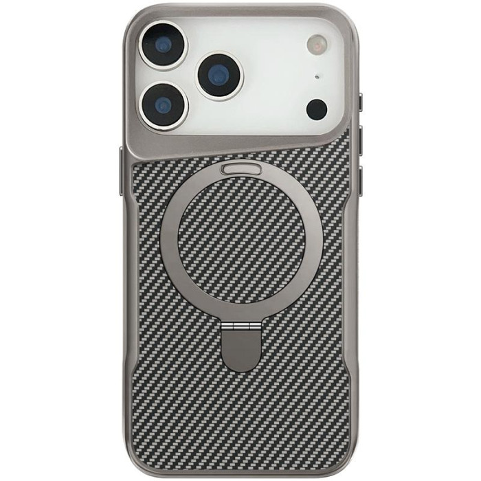 TPU+PC чохол Metal Buttons with MagSafe Carbon Ring для Apple iPhone 17 Pro Max (6.9') Сірий