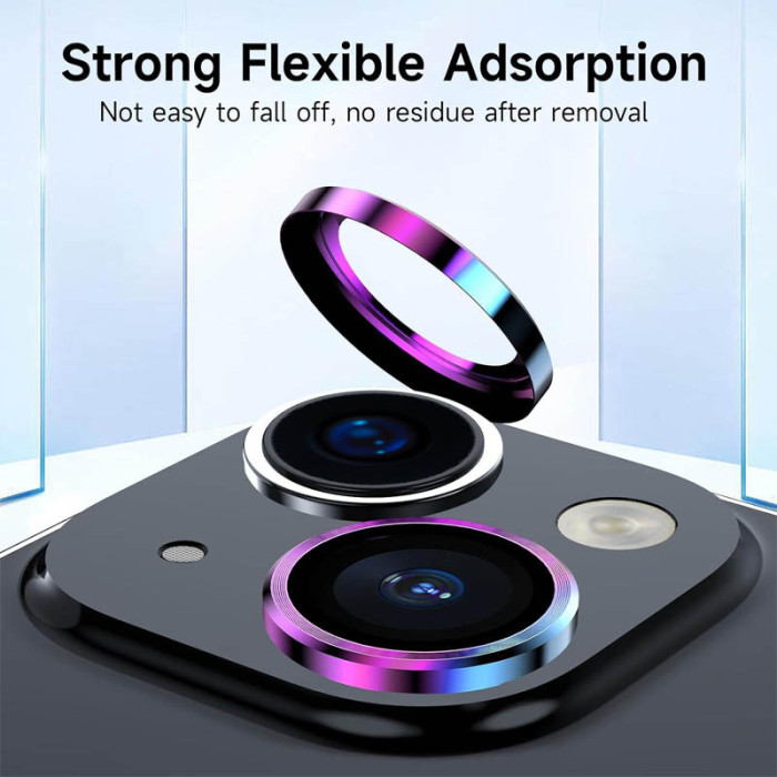 Захисне скло Metal Classic на камеру (в упак.) для Apple iPhone 15/15 Plus Бузковий/Rainbow