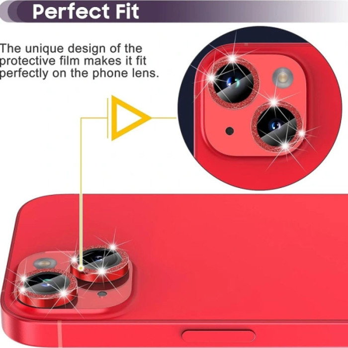 Захисне скло Metal Sparkles на камеру (в упак.) для Apple iPhone 15/15 Plus Червоний/Red