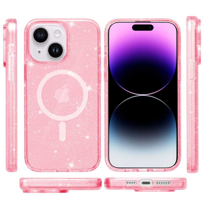 Чохол TPU Galaxy Sparkle (MagFit) для Apple iPhone 15 Plus Pink+Glitter  (ITS-L-00000066253_4)