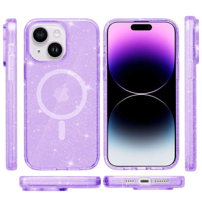Чохол TPU Galaxy Sparkle Magnetic Fit для Apple iPhone 15 Plus Purple+Glitter