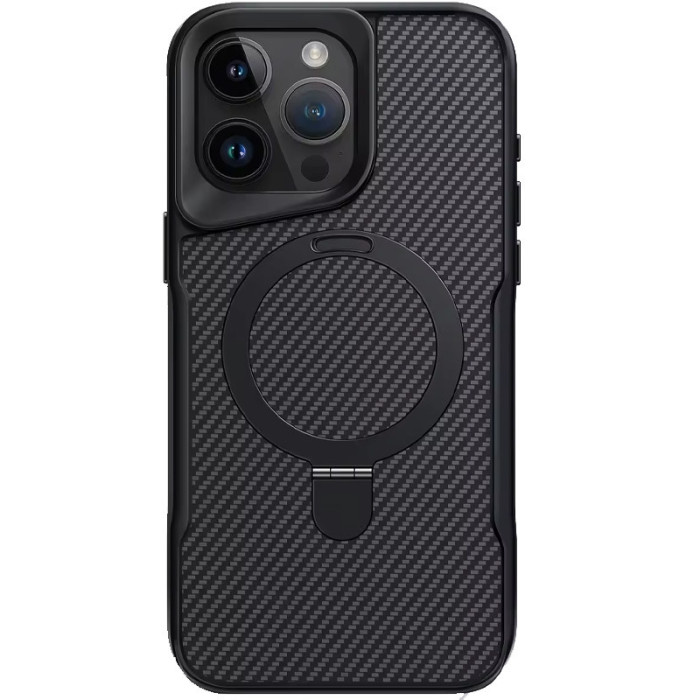 TPU+PC чохол Metal Buttons with MagSafe Carbon Ring для Apple iPhone 16 Pro Max (6.9') Чорний