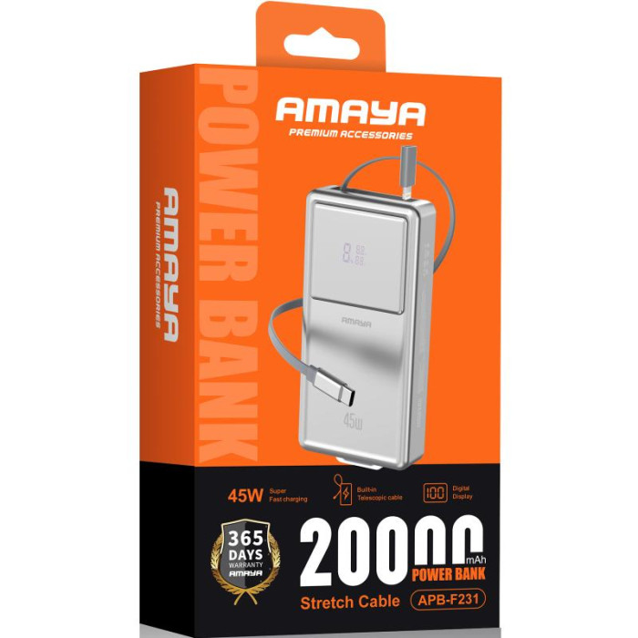 Портативний ЗП Power Bank Amaya APB-F231 45W with display and cable 20000 mAh Silver