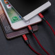 Кабель Baseus Rapid Series 3-in-1 Cable Micro-USB + Lightning +Type-C, 3A, 1.2M червоний