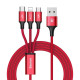 Кабель Baseus Rapid Series 3-in-1 Cable Micro-USB + Lightning +Type-C, 3A, 1.2M червоний