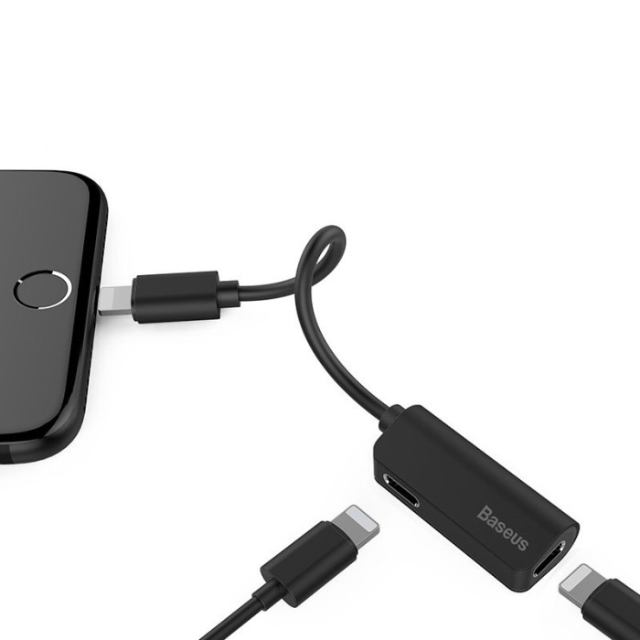 Перехідник Baseus iP Male to iP+iP Female Adapter L37 чорний