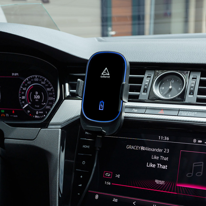Автомобільна бездротова зарядка та утримувач Adonit 15W Wireless Car Charger чорна