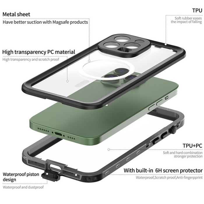 Захищений чохол Shellbox M Waterproof Case Black для iPhone 14 Pro
