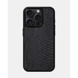 Чохол із чорної шкіри пітона з дрібними лусочками для iPhone 15 Pro Max