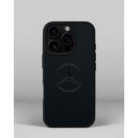 Чохол для iPhone 15 Pro із шкіри купон в темно-синього кольорі з логотипом Mercedes