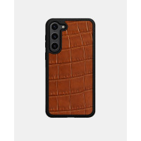 Чохол із темно-коричневої шкіри крокодила для Samsung S23
