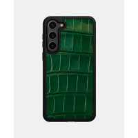 Чохол із темно-зеленої шкіри крокодила для Samsung S23 Plus