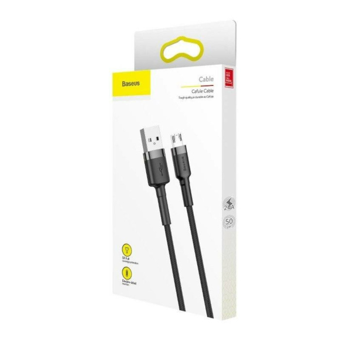 Кабель Baseus cafule Cable USB Micro USB 2.4A 0.5M Gray+Black