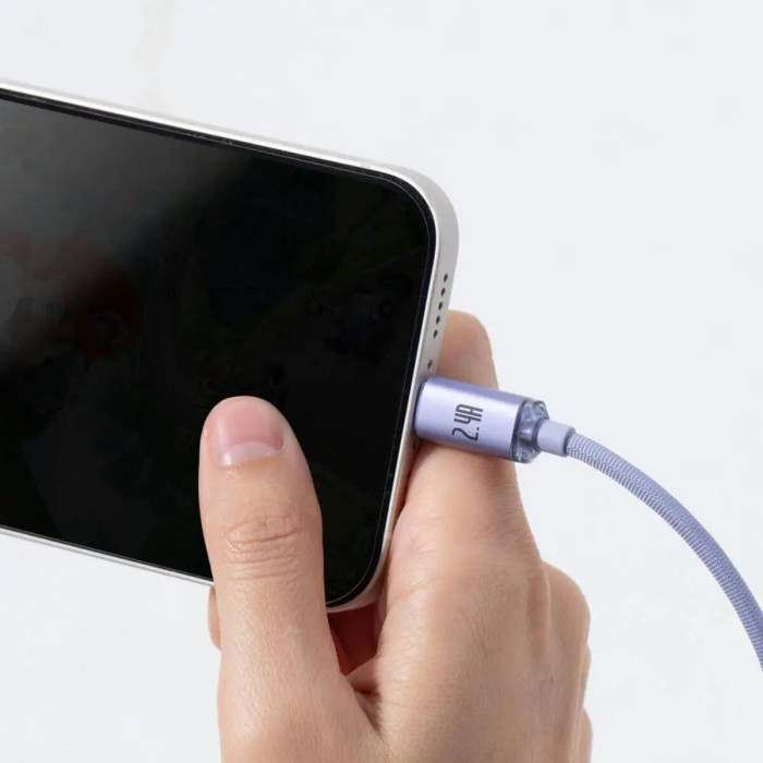 Кабель Baseus Crystal Shine Series Fast Charging Data Cable USB to iPhone 2.4A 1.2m Purple
