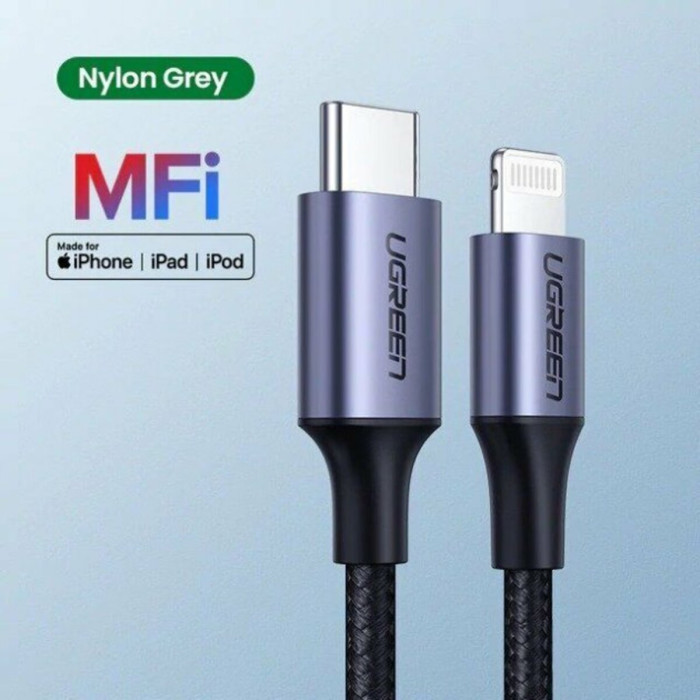 Кабель UGREEN US304 USB-C to Lightning M/M Cable Aluminum Shell Braided 2m (Black) (UGR-60761)