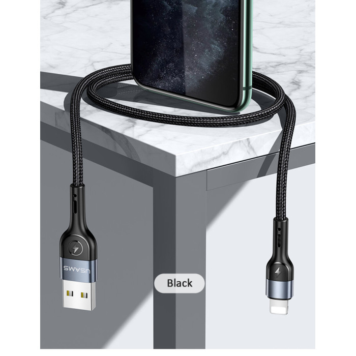 Кабель Usams US-SJ448 U55 Lightning Aluminum Alloy Braided Data Cable 1m Black