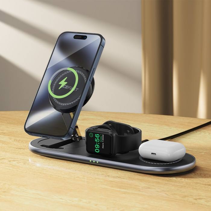 Бездротовий мультизарядний пристрій ACEFAST E19 Qi2 desktop 3-in-1 wireless charging holder Black