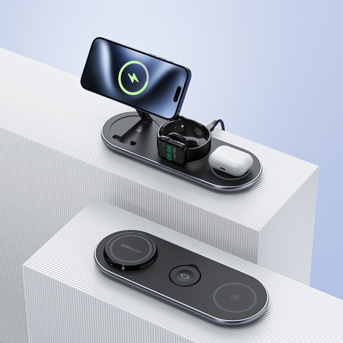 Бездротовий мультизарядний пристрій ACEFAST E19 Qi2 desktop 3-in-1 wireless charging holder Black