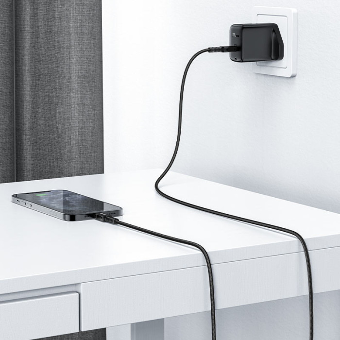 Кабель ACEFAST C4-01 Type-C на iPhone 3A, 30W, 1.8m, nylon, zinc connectors, Чорний