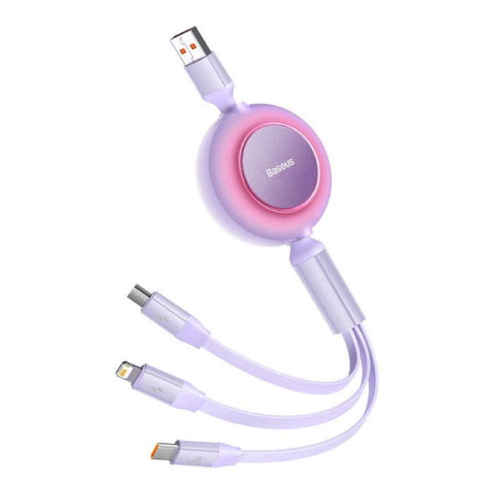 Кабель Baseus Bright Mirror 2 Series Retractable 3-in-1 швидка зарядка  Data Cable USB на M+L+C 66W 1.1m Purple