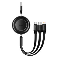 Кабель Baseus Free2Draw Retractable Crystal швидка зарядка Data Cable USB на M+L+C 3.5A 1.1m Cluster Чорний