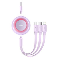 Кабель Baseus Bright Mirror 2 Series Retractable 3-in-1 швидка зарядка  Data Cable USB на M+L+C 3.5A 1.1m Purple