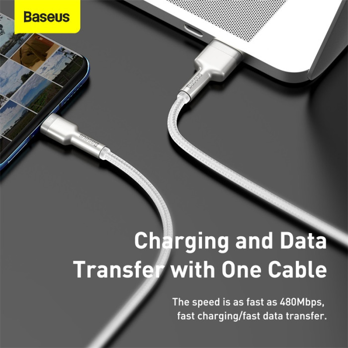 Кабель Baseus Cafule Series Metal Data Cable USB на Type-C 66W 1m Білий
