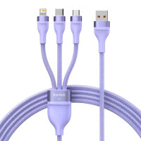 Кабель Baseus Flash Series Ⅱ One-for-three швидка зарядка Data Cable USB на M+L+C 66W 1.2m Purple