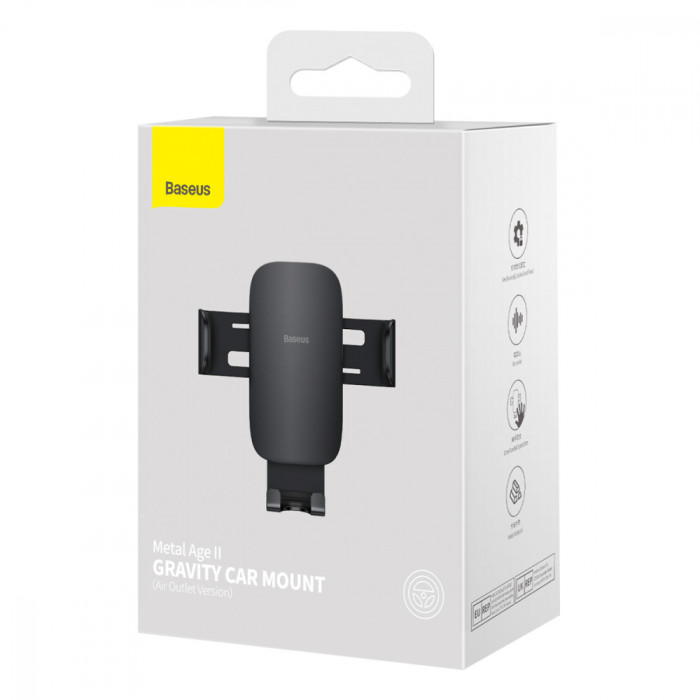 Автотримач для телефона Baseus Metal AgeⅡ Gravity Car Mount（Air Outlet Version）Чорний