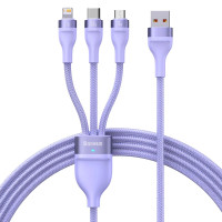 Кабель Baseus Flash Series Ⅱ One-for-three швидка зарядка Data Cable USB на M+L+C 100W 1.2m Purple