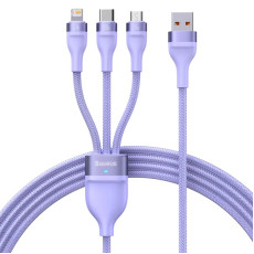 Кабель Baseus Flash Series Ⅱ One-for-three швидка зарядка Data Cable USB на M+L+C 100W 1.2m Purple