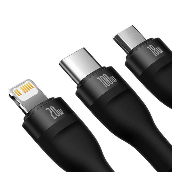 Кабель Baseus Flash Series Ⅱ Two-for-three Charging Cable U+C на M+L+C 100W 1.2m Чорний