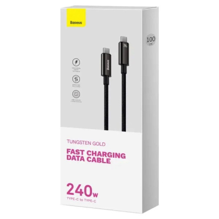 Кабель Baseus Tungsten Gold швидка зарядка Data Cable Type-C на Type-C 240W 2m Чорний
