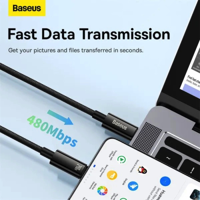 Кабель Baseus Tungsten Gold швидка зарядка Data Cable Type-C на Type-C 240W 2m Чорний