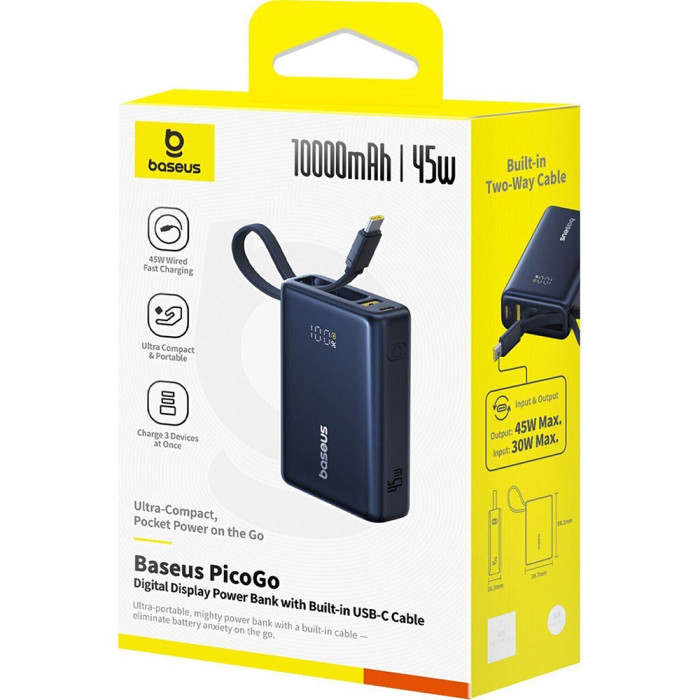 Зовнішній акумулятор Baseus PicoGo Digital Display Power Bank 10000mAh 45W Cosmic Black