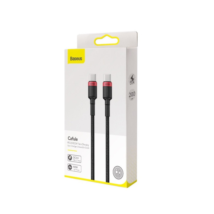 Кабель Baseus Cafule PD2.0 100W flash charging Type-C For Type-C cable2m Red+Чорний