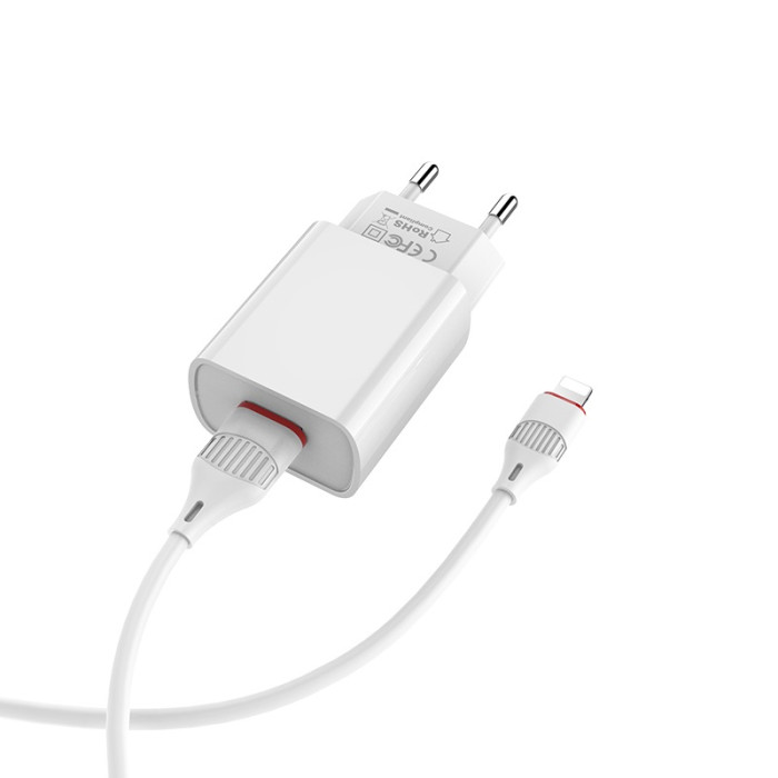 Мережевий зарядний пристрій з кабелем BOROFONE BA20A Sharp single port charger set(Lightning) 10.5W White