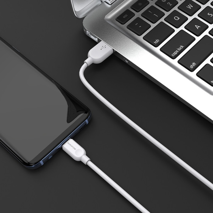 Кабель BOROFONE BX14 USB to Type-C 2.4A, 2m, PVC, TPE connectors, White