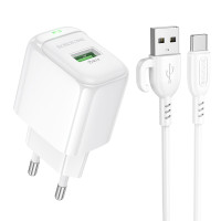 Мережевий зарядний пристрій з кабелем BOROFONE BAS42A Potential single-port QC3.0 charger set(Type-C) 18W White