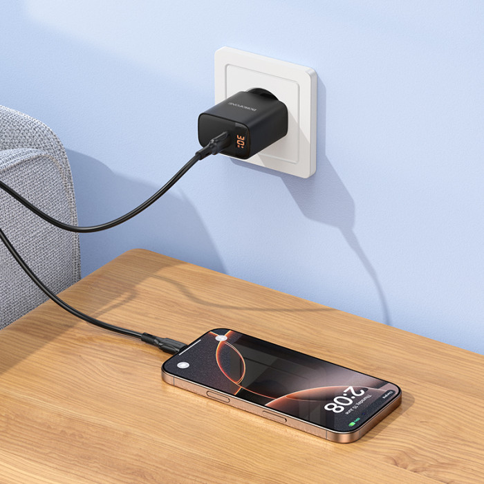Мережевий зарядний пристрій BOROFONE BA97A Ilustre single-port PD30W charger with digital display (EU) Black