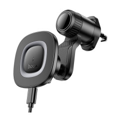 Автотримач для телефона з БЗП HOCO HW30 Crown magnetic wireless charging car holder (air outlet) Black Metal Gray