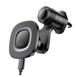 Автотримач для телефона з БЗП HOCO HW30 Crown magnetic wireless charging car holder (air outlet) Black Metal Gray
