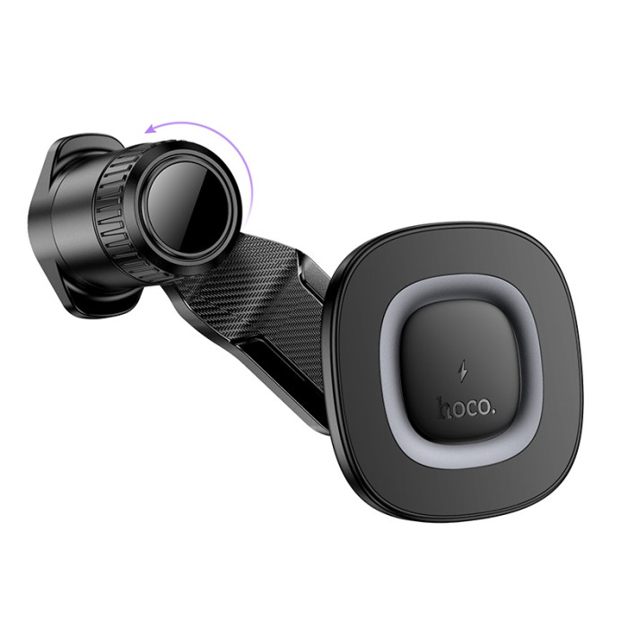Автотримач для телефона з БЗП HOCO HW30 Crown magnetic wireless charging car holder (air outlet) Black Metal Gray