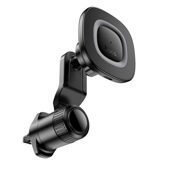 Автотримач для телефона з БЗП HOCO HW30 Crown magnetic wireless charging car holder (air outlet) Black Metal Gray